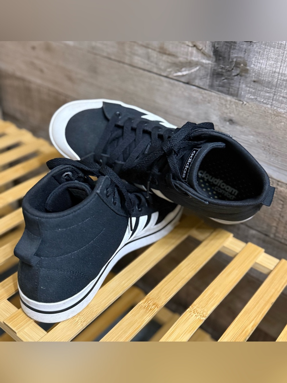 adidas Women’s Bravada Mid Canvas Sneakers in Black & White, Size 8 - Picture 11 of 14